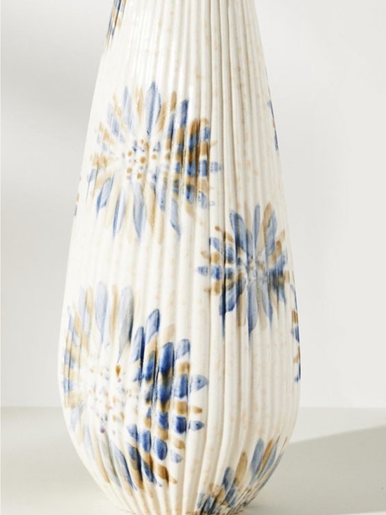 Anthropologie Other - Ribbed Abstract Floral Vase - Hand Painted